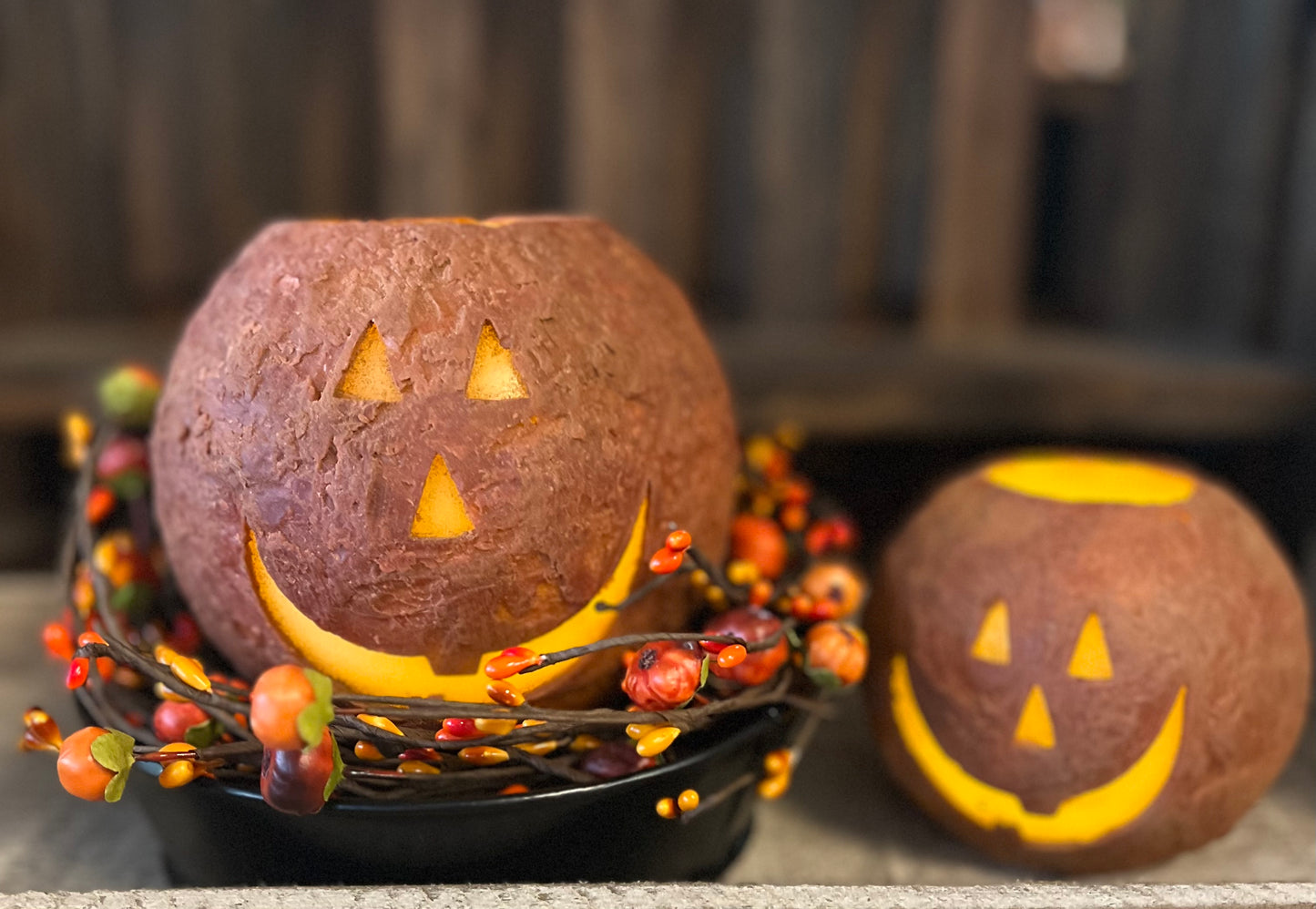 Small Round Pumpkin Face Timer Candle
