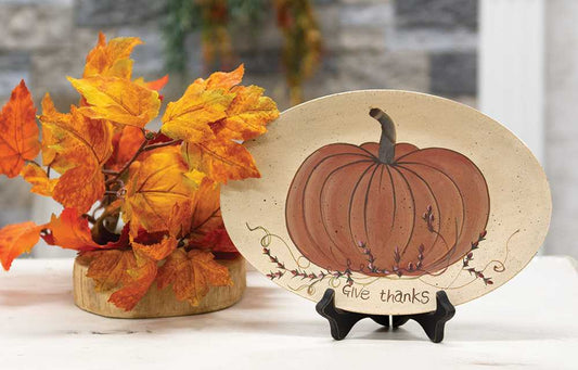 Give Thanks Hand Painted Plate With Holder