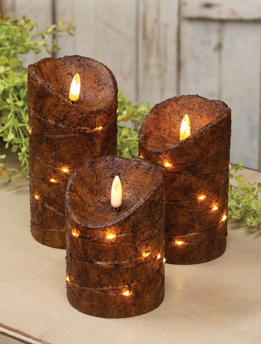 Wrapped Flicker Flame Pillar-Burnt Mustard