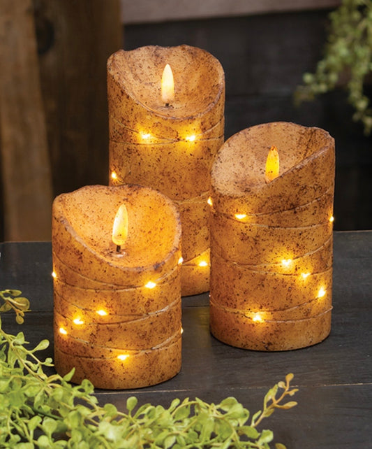 Wrapped Flicker Flame Pillar-Burnt Ivory